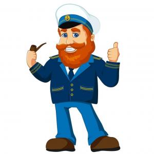 2188484 marine capitaine personnage mascotte dessin anime vieille rousse marin skipper souriant fumer pipe en uniforme avec le pouce vers le haut vectoriel