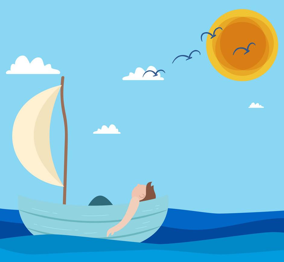 Man floating in boat blue sea sun sky background v vector 20881040